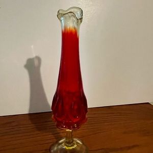 Vtg Viking red orange amberina swung vase